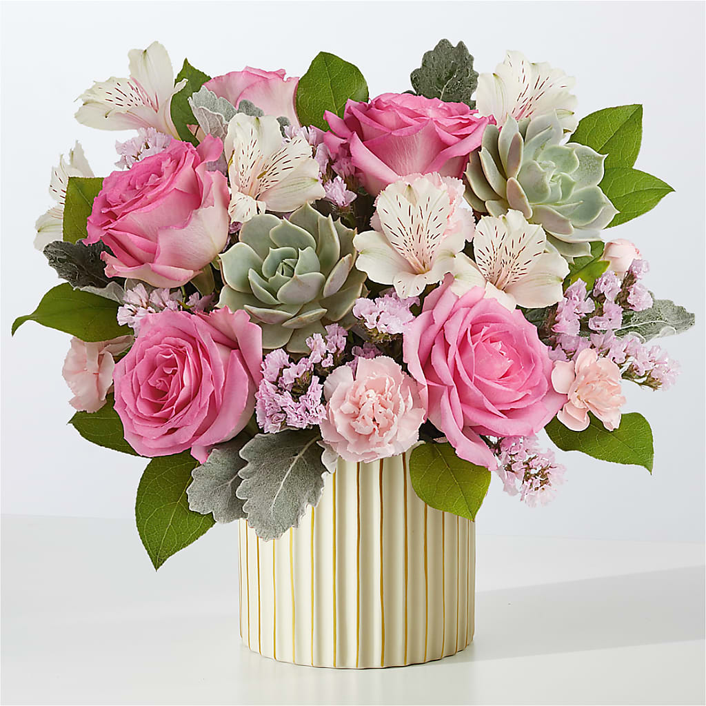 Dusty Rose Bouquet with Ivory Vase – The Happy Florist, Sanford FL