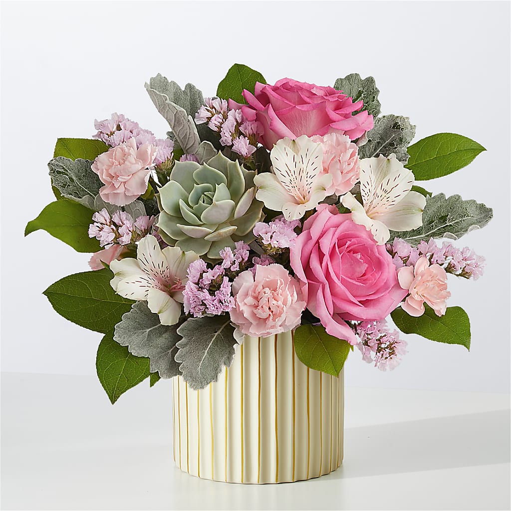 Dusty Rose Bouquet with Ivory Vase – The Happy Florist, Sanford FL